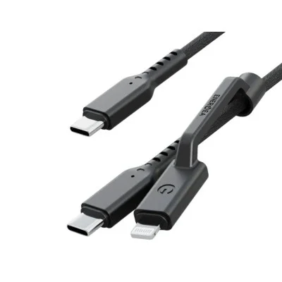 Energea Flow Duo 2-In-1  C To C + Lightning Cable, 480Mbps, 240W, 1.5M -Black